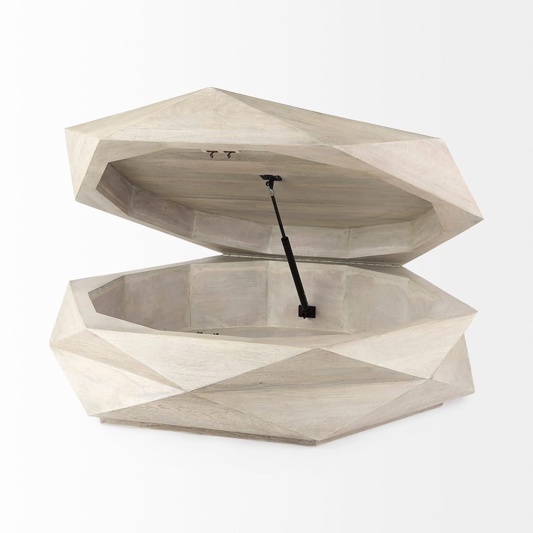 Arreto Natural Solid Wood Hexagonal Storage Coffee Table Living Room Mercana