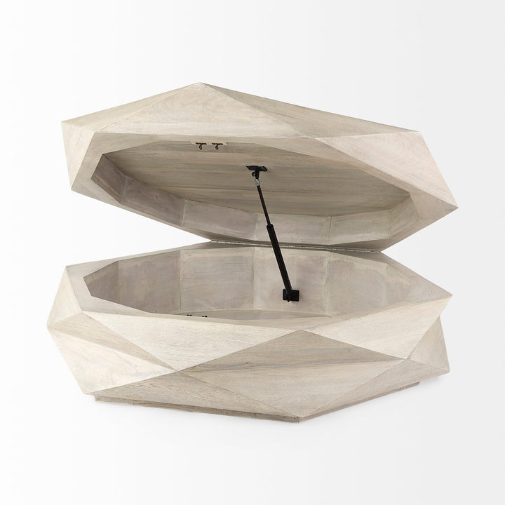 Arreto Natural Solid Wood Hexagonal Storage Coffee Table Living Room Mercana