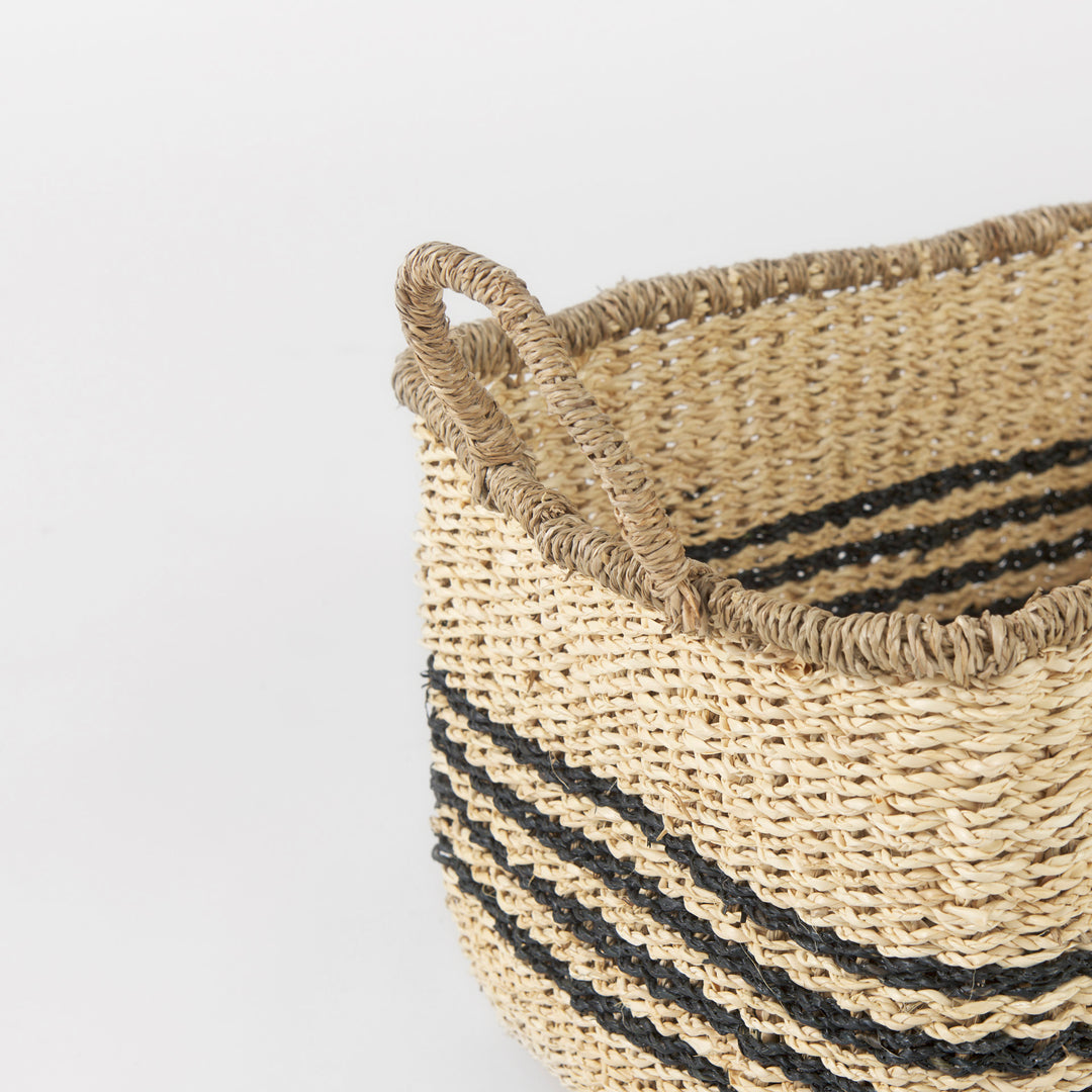 Emma (Set of 2) Light Brown Seagrass Rectangular Basket W/ Black Stripes Decor Mercana