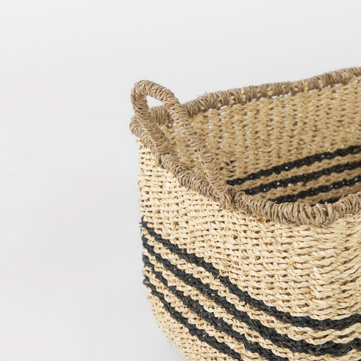 Emma (Set of 2) Light Brown Seagrass Rectangular Basket W/ Black Stripes Decor Mercana