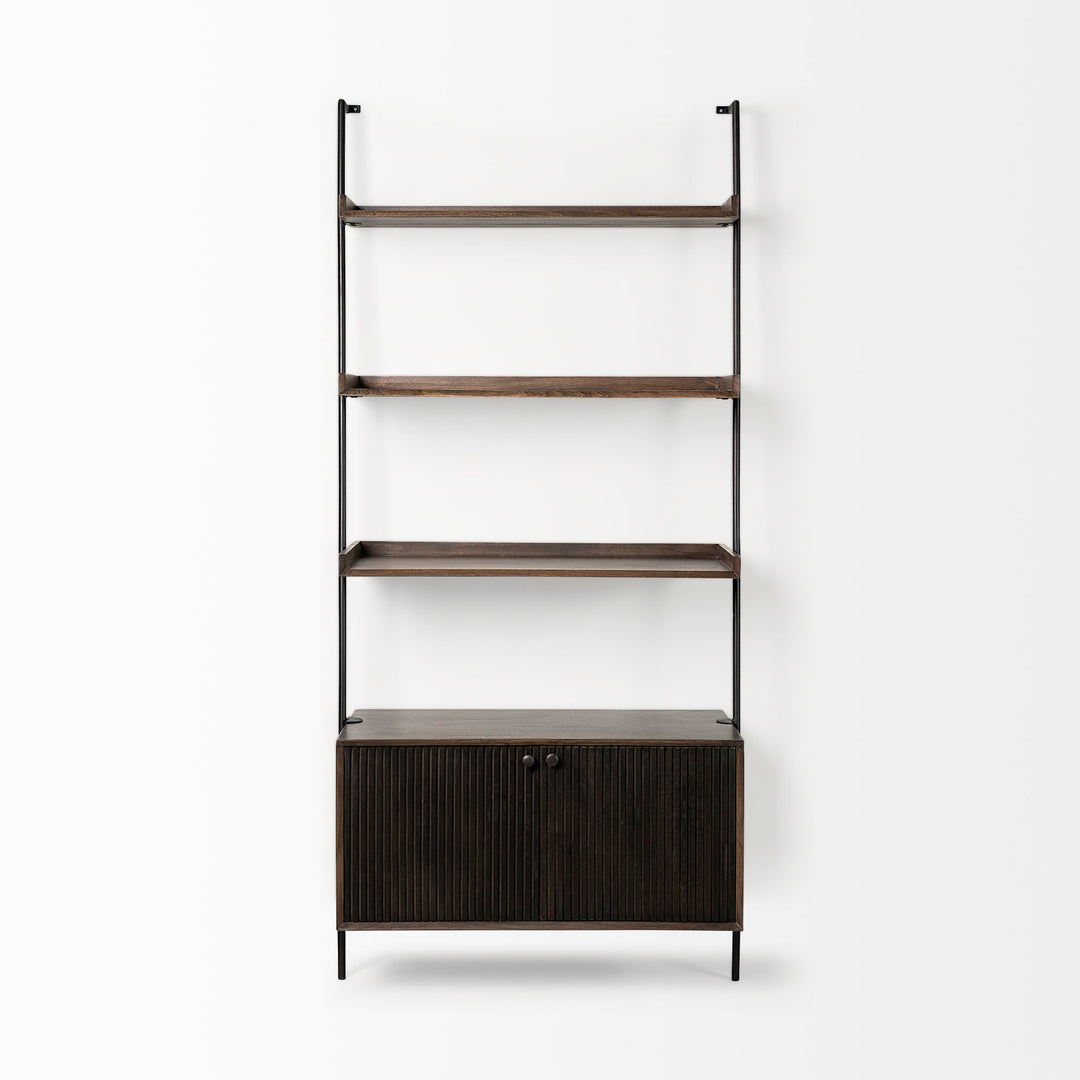 Grace Two-Toned Brown Wood Three Shelf Shelving Unit Living Room Mercana