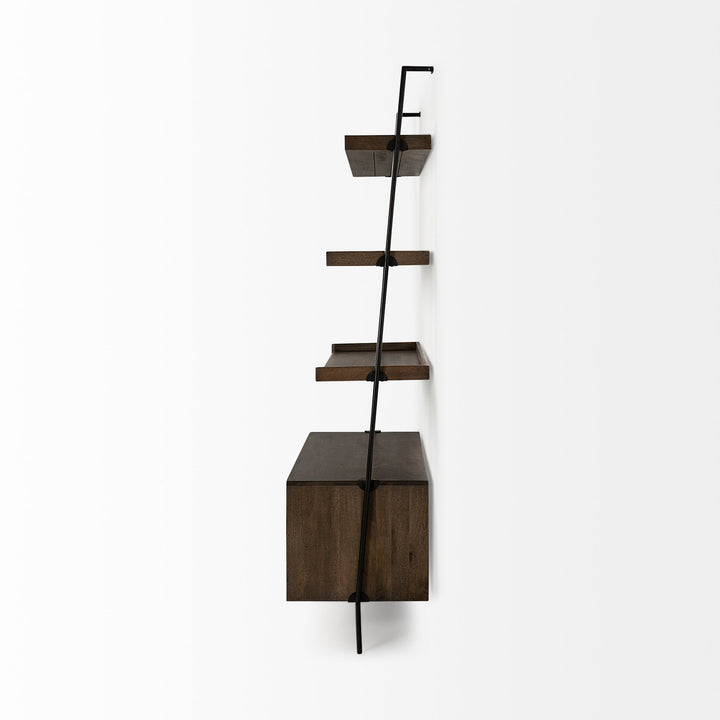 Grace Two-Toned Brown Wood Three Shelf Shelving Unit Living Room Mercana