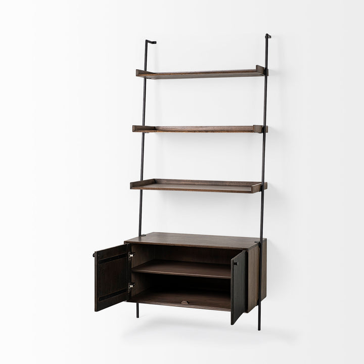 Grace Two-Toned Brown Wood Three Shelf Shelving Unit Living Room Mercana