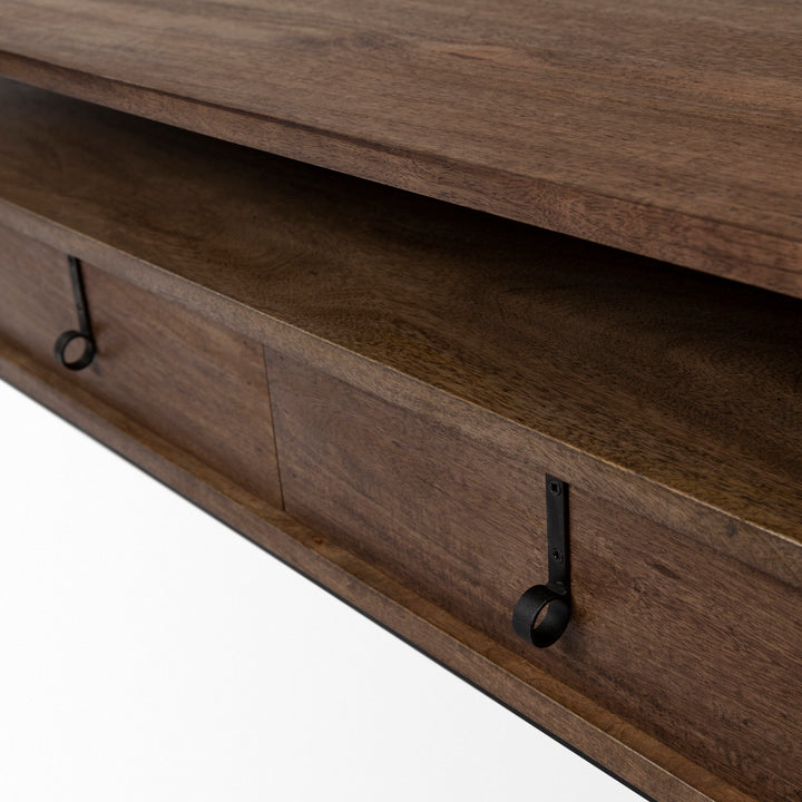Glenn II 54x30 Dark Brown Wood w/ Black Iron Frame, Rectangle 3 Drawers Coffee Table Dining Room Mercana