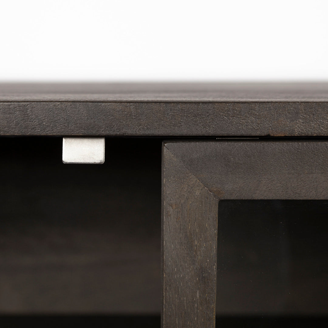 Arelius Black-Brown Wood, Black Metal Base w/ 4 Glass Cabinet Doors Sideboard Dining Room Mercana
