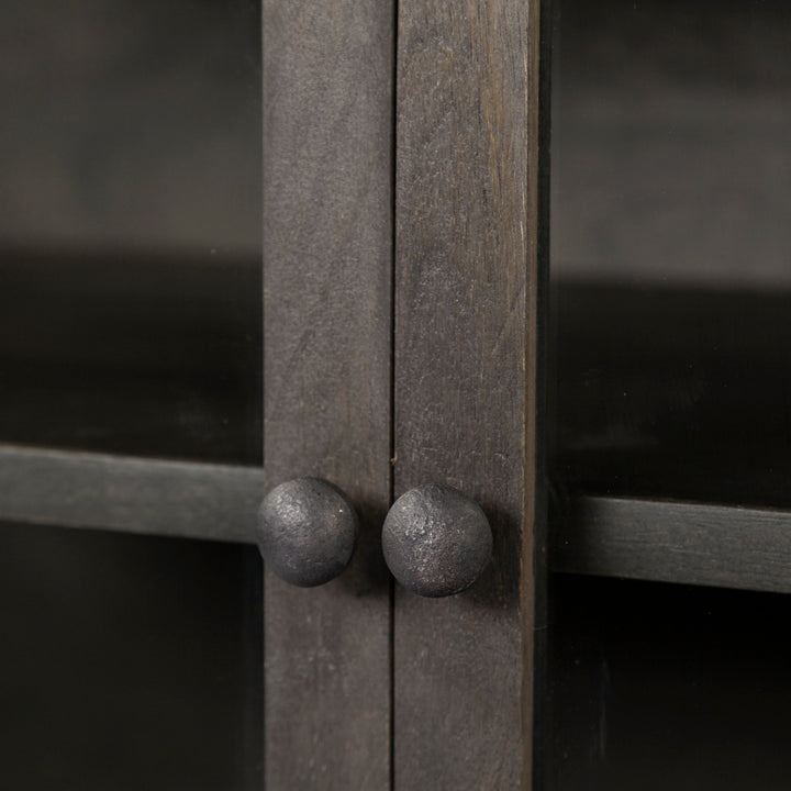 Arelius Black-Brown Wood, Black Metal Base w/ 4 Glass Cabinet Doors Sideboard Dining Room Mercana