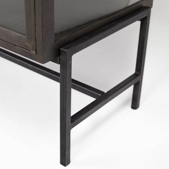 Arelius Black-Brown Wood, Black Metal Base w/ 4 Glass Cabinet Doors Sideboard Dining Room Mercana