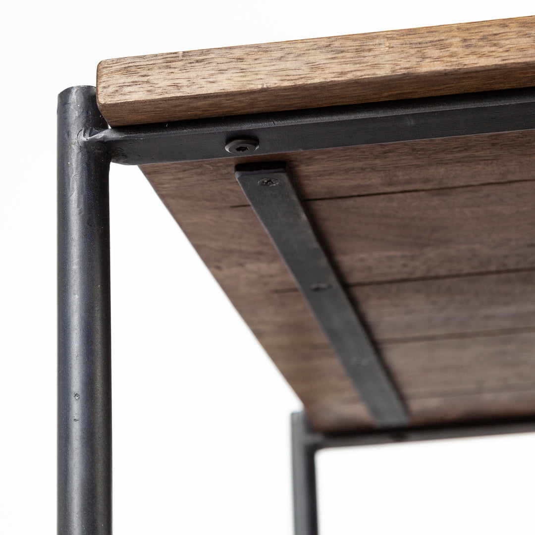 Glenn I Dark Brown Wood w/ Black Iron Frame Square End/Side Table Dining Room Mercana