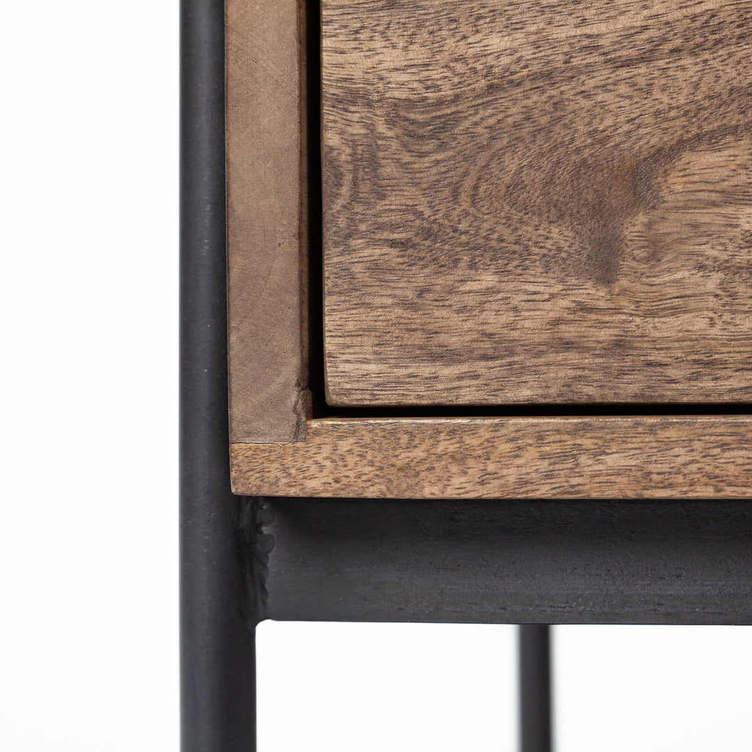 Glenn I Dark Brown Wood w/ Black Iron Frame Square End/Side Table Dining Room Mercana