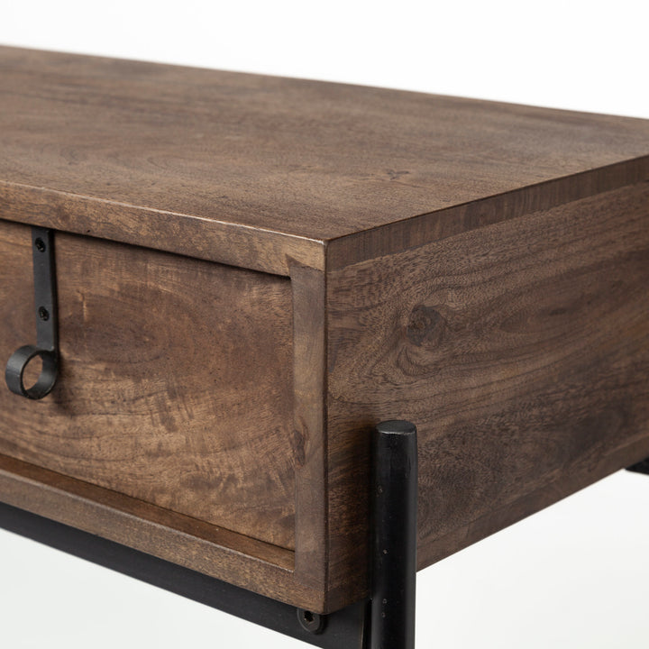Glenn III 56L x 14W Dark Brown Wood w/ Black Iron Frame, 4 Drawer Console Table Decor Mercana