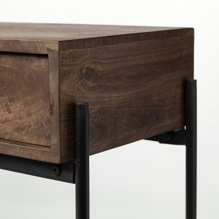 Glenn III 56L x 14W Dark Brown Wood w/ Black Iron Frame, 4 Drawer Console Table Decor Mercana