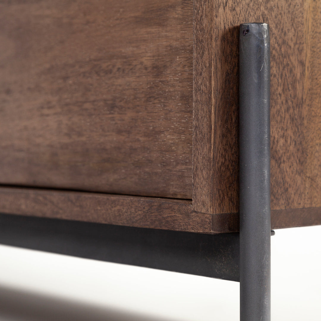 Glenn IV Dark Brown Wood w/ Black Iron Frame Media Console w/ Storage, TV Stand for TV up to 71" Bedroom Mercana
