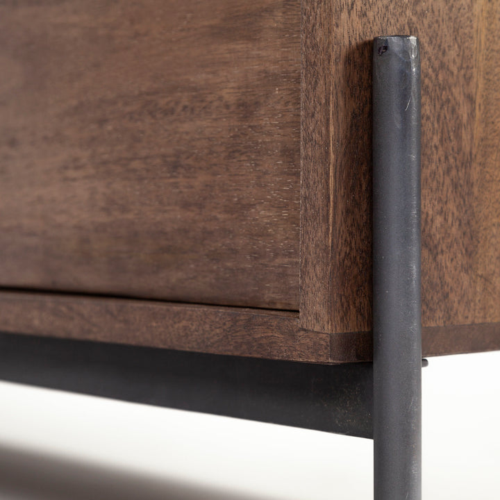 Glenn IV Dark Brown Wood w/ Black Iron Frame Media Console w/ Storage, TV Stand for TV up to 71" Bedroom Mercana