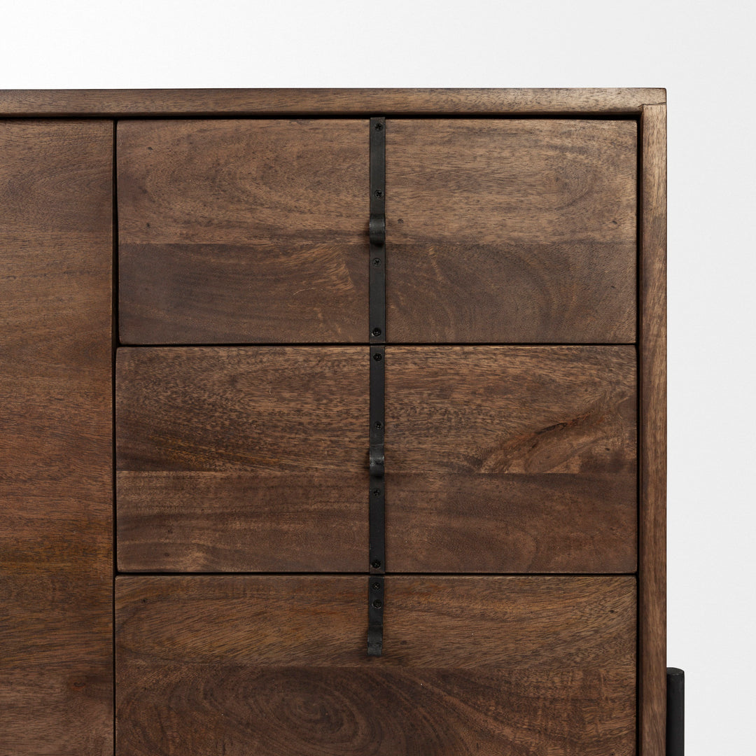 Glenn VI 71.5x18 Dark Brown Wood Frame w/ Black Iron Accent, 6 Drawer, 2 Door Cabinet Sideboard Bedroom Mercana