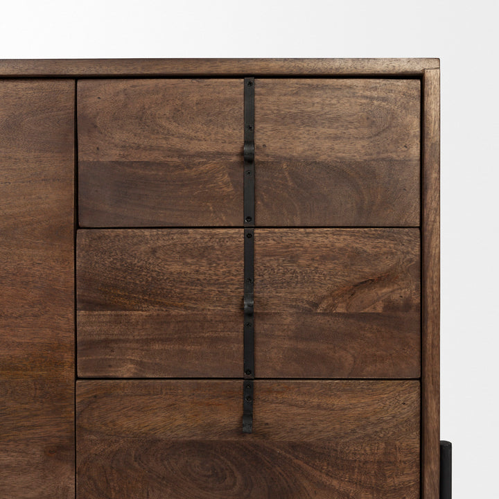 Glenn VI 71.5x18 Dark Brown Wood Frame w/ Black Iron Accent, 6 Drawer, 2 Door Cabinet Sideboard Bedroom Mercana