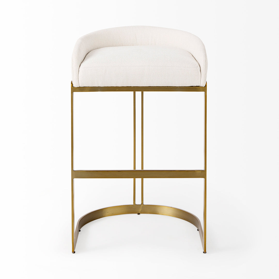 Hollyfield II Cream Fabric Seat W/ Gold Metal Base Bar Stool Dining Room Mercana