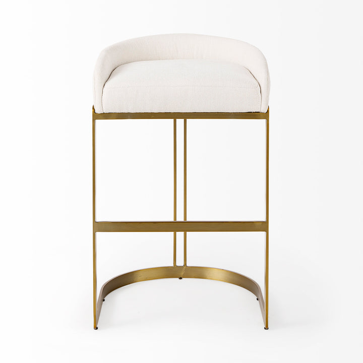 Hollyfield II Cream Fabric Seat W/ Gold Metal Base Bar Stool Dining Room Mercana