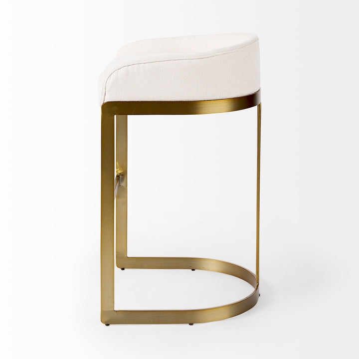 Hollyfield II Cream Fabric Seat W/ Gold Metal Base Bar Stool Dining Room Mercana