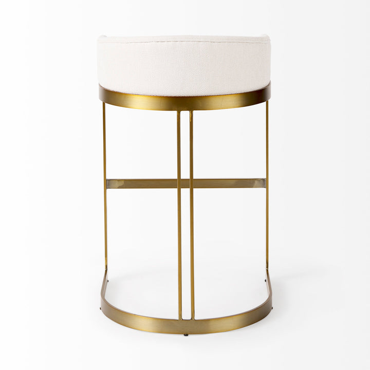 Hollyfield II Cream Fabric Seat W/ Gold Metal Base Bar Stool Dining Room Mercana