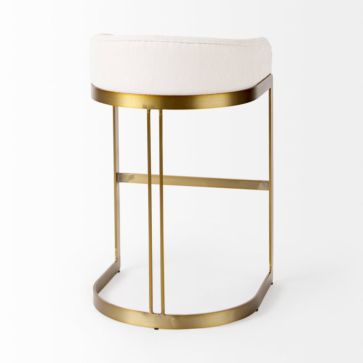 Hollyfield II Cream Fabric Seat W/ Gold Metal Base Bar Stool Dining Room Mercana