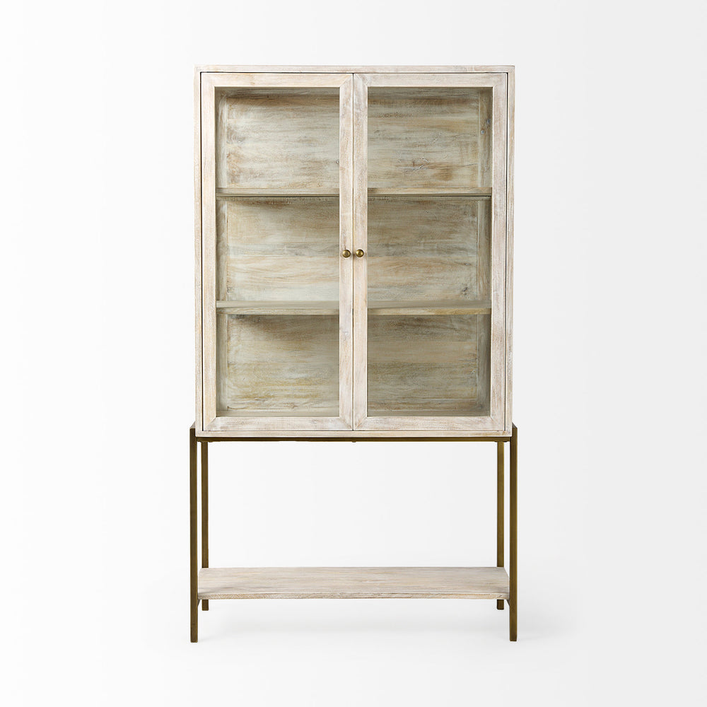 Arelius White Wood W/ Gold Metal Base Display Cabinet Living Room Mercana