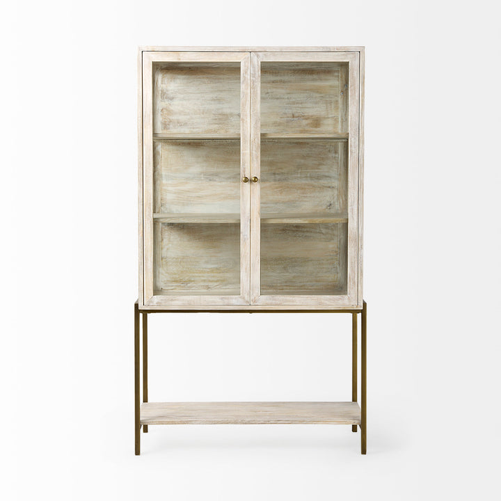 Arelius White Wood W/ Gold Metal Base Display Cabinet Living Room Mercana
