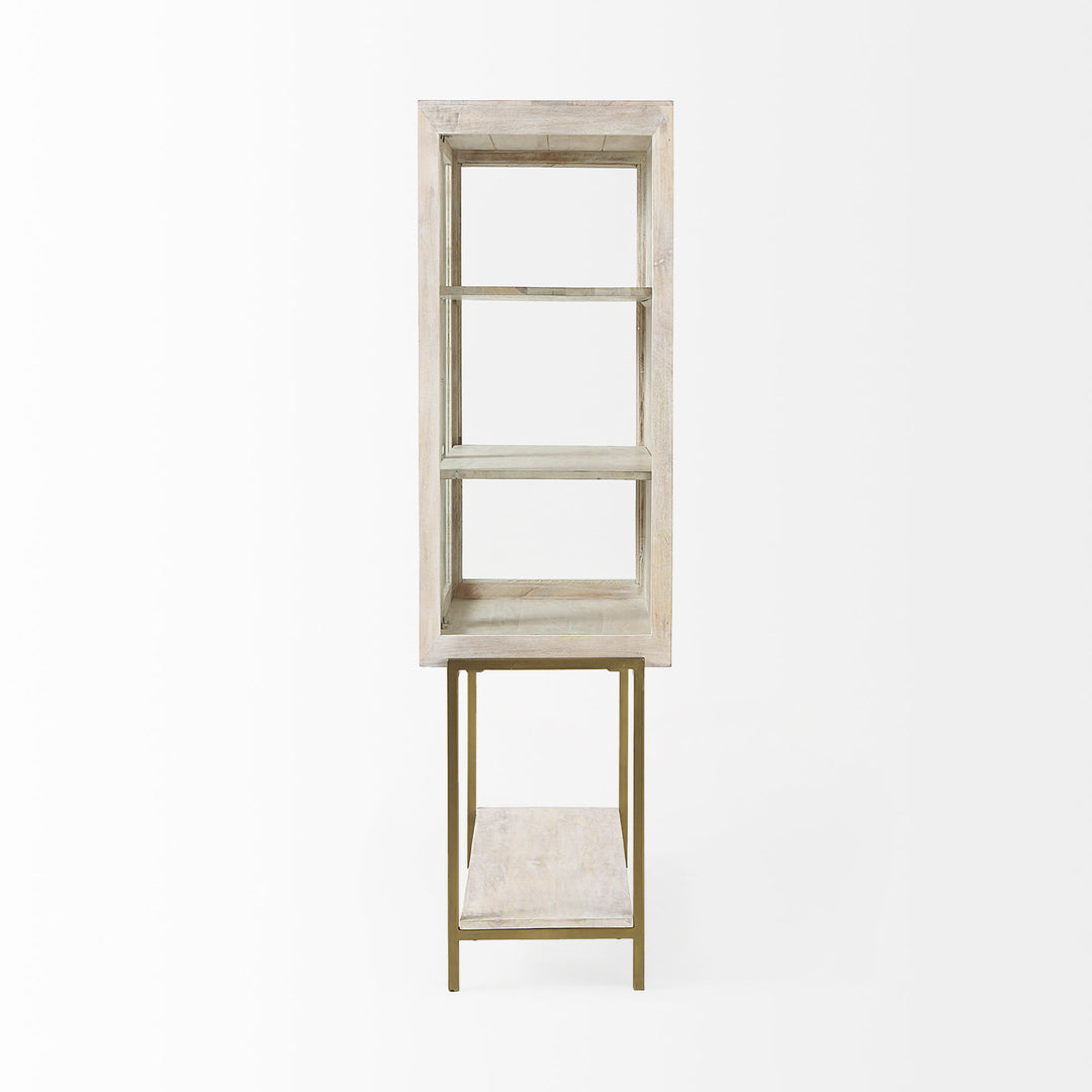 Arelius White Wood W/ Gold Metal Base Display Cabinet Living Room Mercana