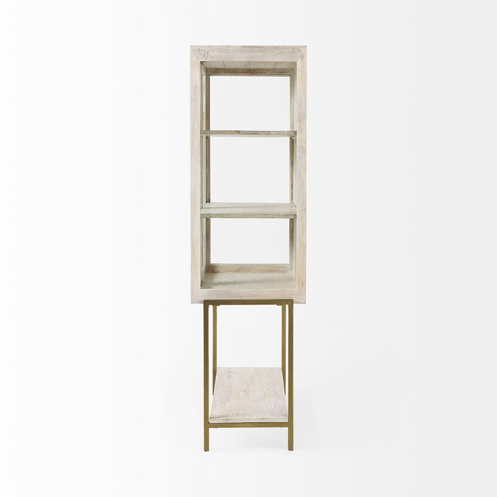 Arelius White Wood W/ Gold Metal Base Display Cabinet Living Room Mercana