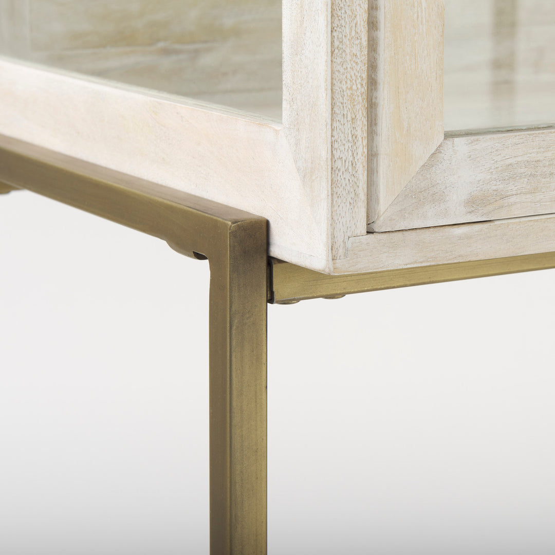 Arelius White Wood W/ Gold Metal Base Display Cabinet Living Room Mercana
