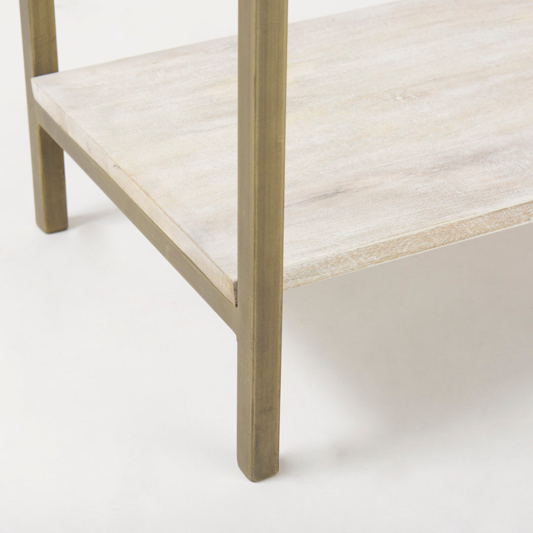Arelius White Wood W/ Gold Metal Base Display Cabinet Living Room Mercana