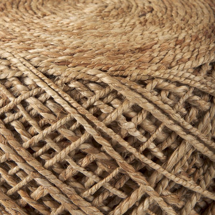 Allium Brown Handwoven Wool Cylindrical Pouf Living Room Mercana