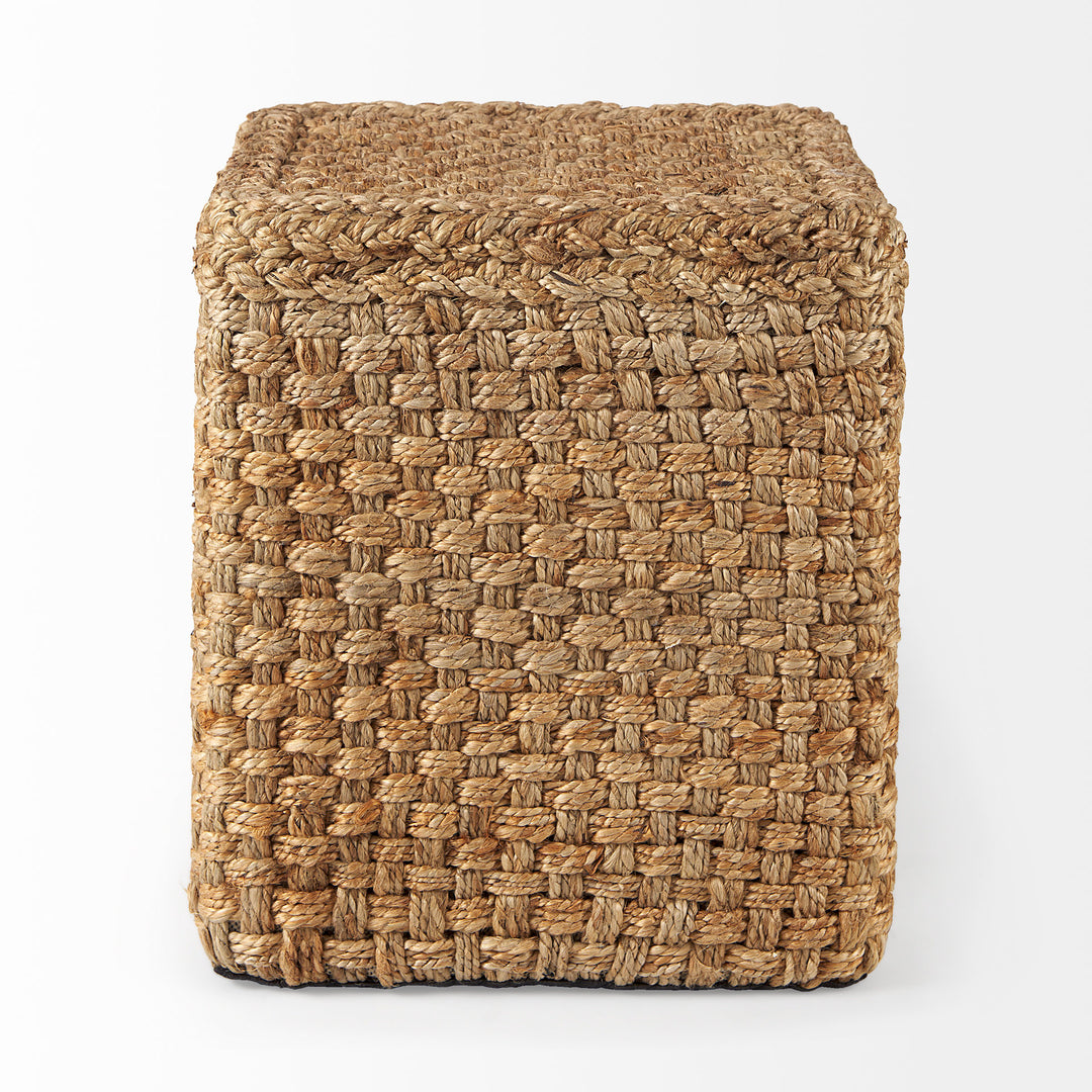 Aylin 16.5" Square Brown Jute Pouf Living Room Mercana