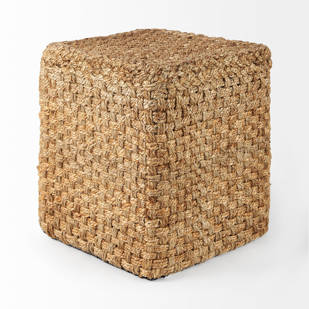 Aylin 16.5" Square Brown Jute Pouf Living Room Mercana