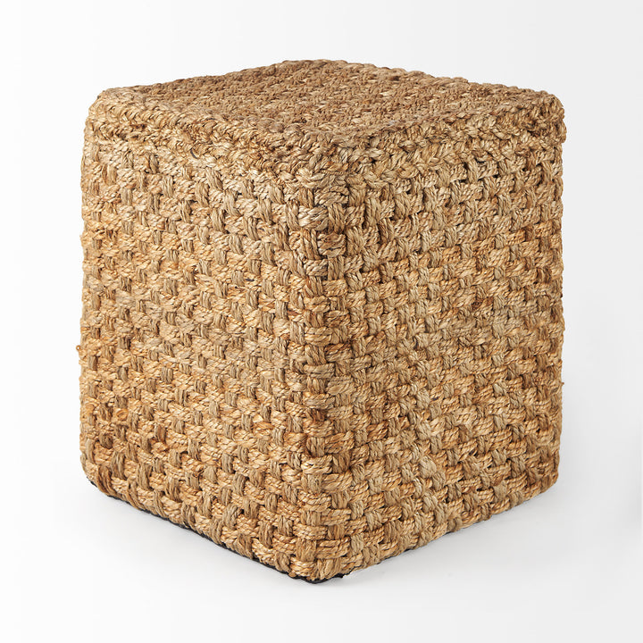 Aylin 16.5" Square Brown Jute Pouf Living Room Mercana