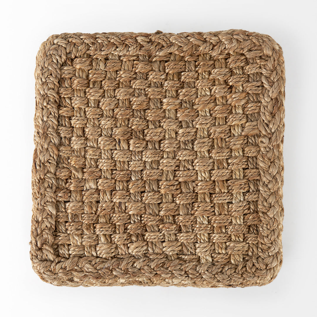 Aylin 16.5" Square Brown Jute Pouf Living Room Mercana