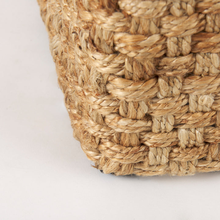 Aylin 16.5" Square Brown Jute Pouf Living Room Mercana