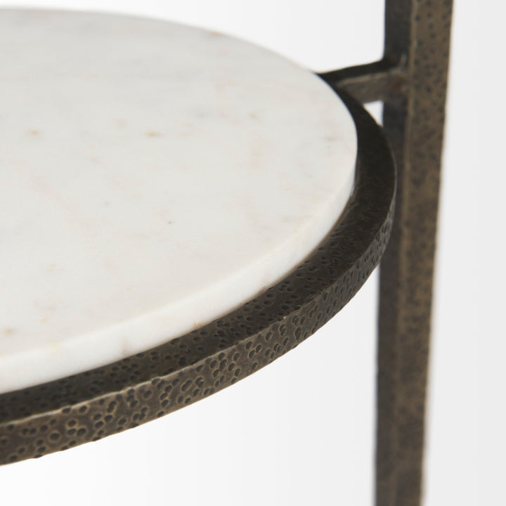 Felicity Glass Top W/ White Marble Shelf and Antique Gold Base End/Side Table Living Room Mercana