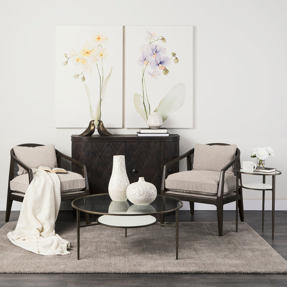 Felicity Glass Top W/ White Marble Shelf and Antique Gold Base End/Side Table Living Room Mercana