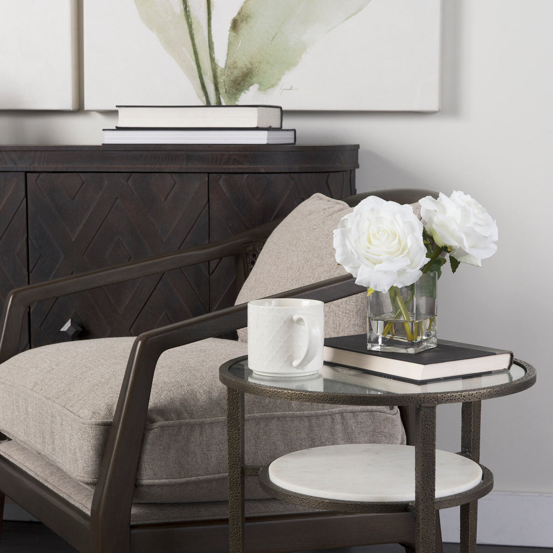 Felicity Glass Top W/ White Marble Shelf and Antique Gold Base End/Side Table Living Room Mercana