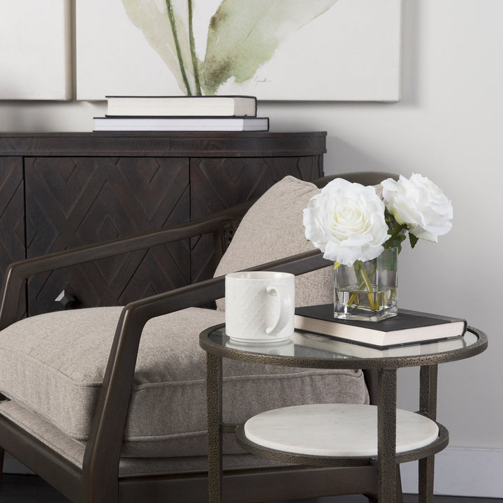 Felicity Glass Top W/ White Marble Shelf and Antique Gold Base End/Side Table Living Room Mercana