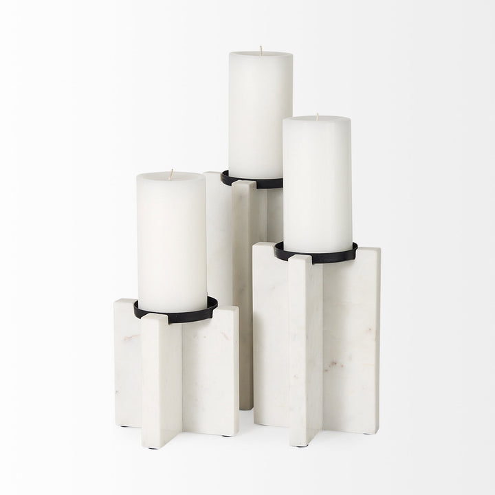 Sophia 5.5"L x 3.5"W x 10.5"H Marble Candle Holder Large Decor Mercana