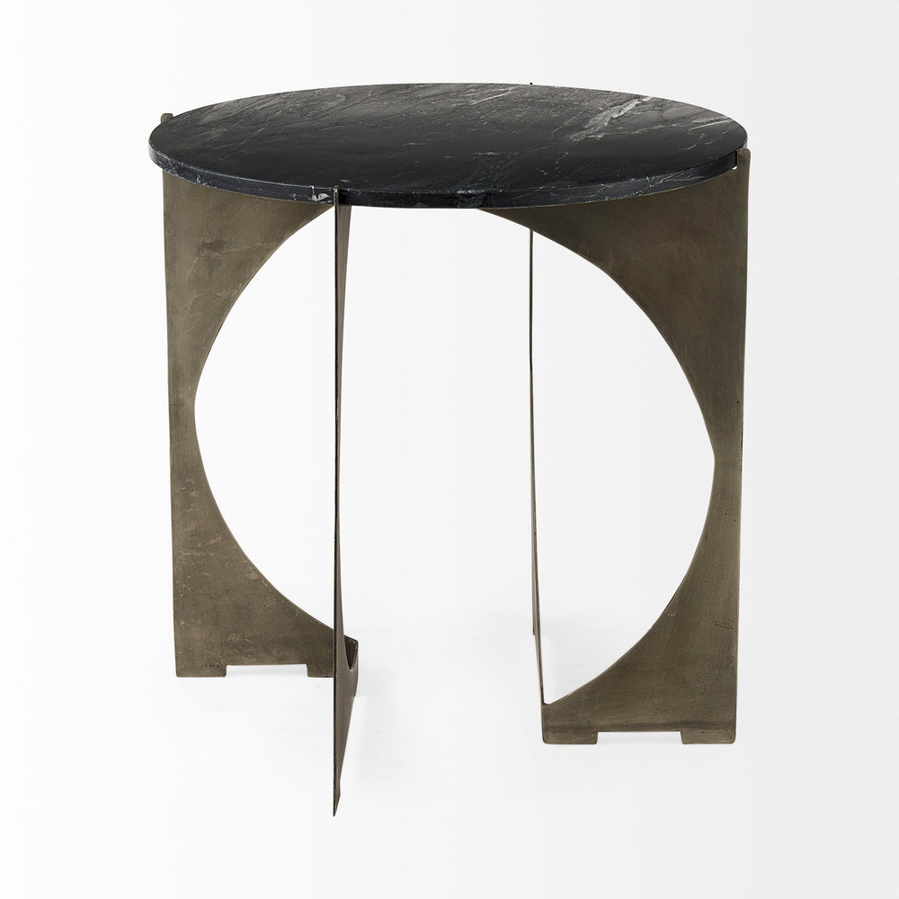 Reinhold II Black Marble Top Iron Side Table Living Room Mercana