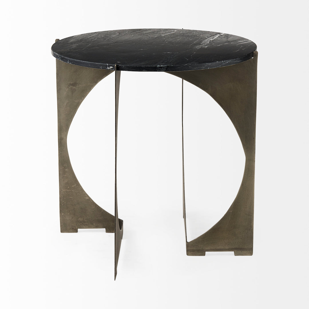 Reinhold II Black Marble Top Iron Side Table Living Room Mercana