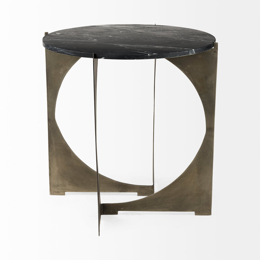 Reinhold II Black Marble Top Iron Side Table Living Room Mercana
