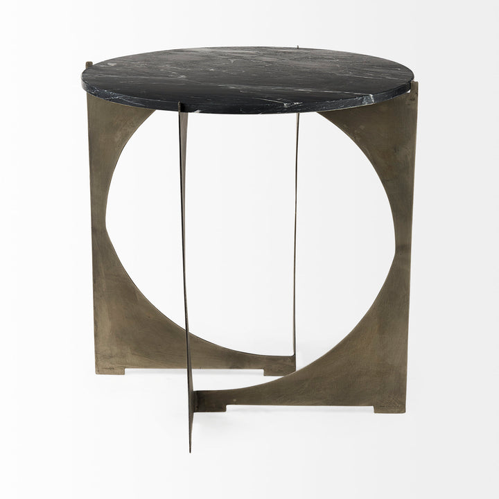 Reinhold II Black Marble Top Iron Side Table Living Room Mercana