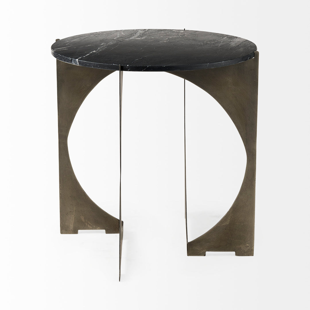 Reinhold II Black Marble Top Iron Side Table Living Room Mercana