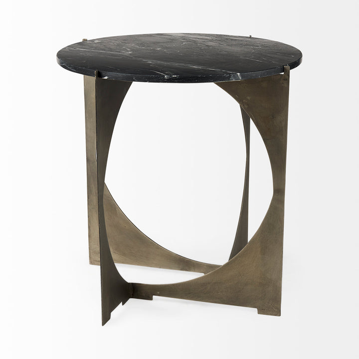 Reinhold II Black Marble Top Iron Side Table Living Room Mercana