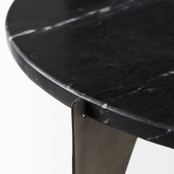Reinhold II Black Marble Top Iron Side Table Living Room Mercana