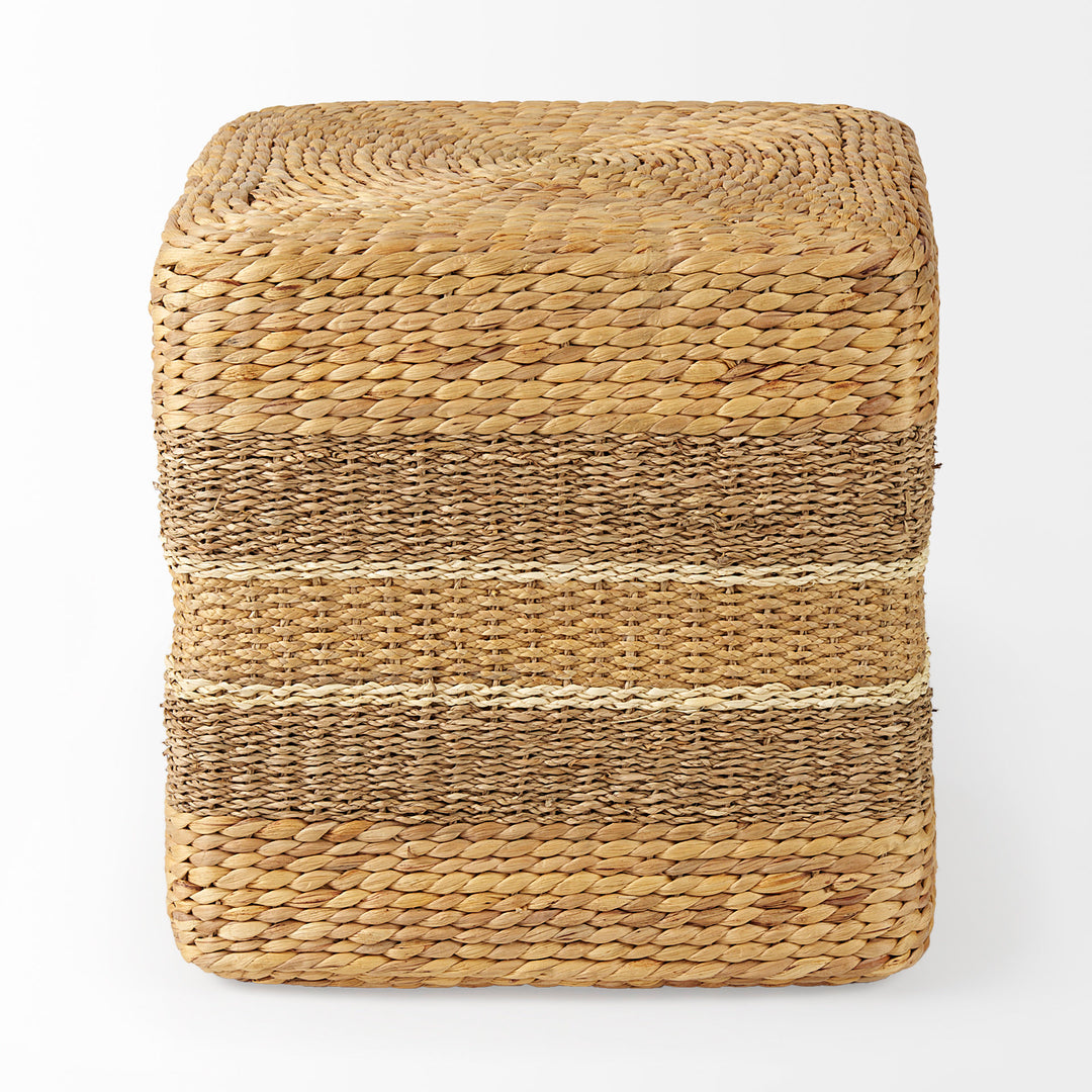 Maya Light Brown W/Medium Brown Stripes Seagrass Square Pouf Living Room Mercana