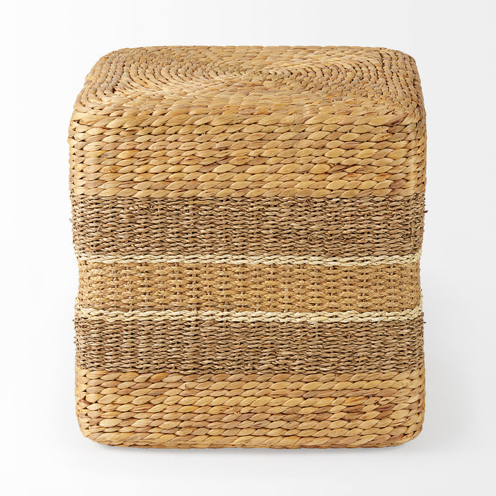 Maya Light Brown W/Medium Brown Stripes Seagrass Square Pouf Living Room Mercana